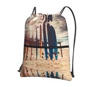 Zcmkjlg Boards on the Beach - Borsa con coulisse e tasca con cerniera, pieghevole, regolabile, per campeggio, festival