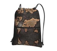 Zcmkjlg Borsa con coulisse con stampa di mappa del mondo, con tasca con cerniera, pieghevole, regolabile, per campeggio, festival