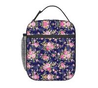 Zcmkjlg Borsa termica del dispositivo di raffreddamento portatile della stampa floreale della base blu navy, borsa termica del pranzo, borsa termica del pranzo con facile durevole pulito