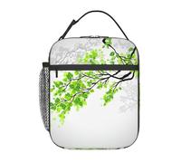 Zcmkjlg Borsa termica termica per il pranzo, con stampa a foglia, verde e bianca, facile da pulire