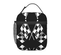 Zcmkjlg Borsa termica termica per il pranzo con stampa di bandiere a scacchi, colore bianco e nero, resistente e facile da pulire