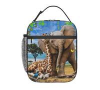 Zcmkjlg Borsa termica termica per il pranzo, con stampa di elefanti e giraffe, resistente e facile da pulire