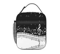 Zcmkjlg Borsa termica termica per il pranzo, con stampa di note musicali bianche e nere, facile da pulire
