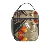 Zcmkjlg Borsa termica termica per il pranzo con stampa di tazza di vino e frutta, borsa termica per il pranzo con durevole facile pulizia