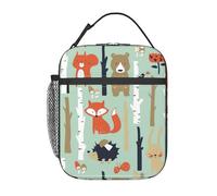 Zcmkjlg Borsa termica termica per il pranzo, con stampa di un simpatico orso, coniglietto e uccello, facile da pulire