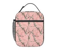 Zcmkjlg Borsa termica termica per il pranzo con stampa mimetica con foglie rosa, borsa termica per il pranzo con facile pulizia durevole