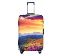 Zcmkjlg Copertura elastica per valigie con stampa di fiori di montagna al tramonto per viaggi di lavoro, polvere con fori per maniglia, grande copertura per valigia, bianco, XL