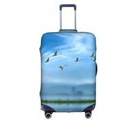 Zcmkjlg Copertura elastica per valigie con stampa di uccelli che volano via sopra il cielo, per viaggi di lavoro, polvere con fori per maniglia, grande copertura per valigia, bianco, XL