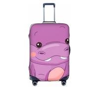 Zcmkjlg Copertura elastica per valigie con stampa ippopotamo viola in stile cartone animato, per viaggi di lavoro, polvere con fori per maniglia, grande copertura per valigia, bianco, L