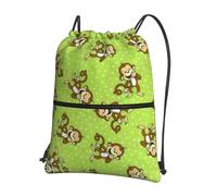 Zcmkjlg Green Clever Monkey Print Borsa con coulisse con tasca con cerniera, pieghevole, regolabile, per campeggio, festival e gite