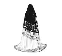 Zcmkjlg Mantello con cappuccio nero e bianco con stampa di note musicali con cappuccio grande, ideale per giochi di ruolo per palcoscenico, forniture per feste di carnevale