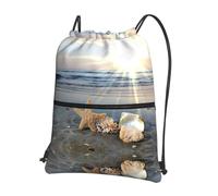 Zcmkjlg Seashells on the beach Borsa con coulisse con tasca con cerniera, zaino pieghevole, regolabile per campeggio, festival, gite