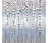 ZCOINS 3 tende argentate e ghirlande di carta iridescenti a 3 corde, con frange scintillanti e ghirlande di palline glitterate per Capodanno, compleanno, matrimonio, sfondo per feste in discoteca