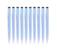 ZCSLD 55CM 5 Pezzi Pezzi Di Capelli Colorati Viola E Blu Per Bambini Pezzi Di Capelli Colorati Per Donne Clip In Feste Di Viaggio Carnevale