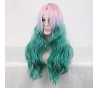 ZCSLD 70CM 3 Pezzi Parrucche Sfumate di Colore Rosa Blu Navy, Parrucche Sintetiche Parrucca Riccia per Adulti Parrucca Cosplay Color Ful Parrucchino per Feste Quotidiane