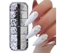 ZCSOWE 1 scatola/12 Griglie per Nail Art, Perline Bianche per Unghie, Perline semicircolari, Piccole Perle in Acciaio Inox, Perline Bianche Flatback per Donne, Decorazioni per Unghie in Acrilico