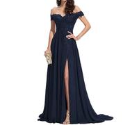 ZCXCsfp - Abito lungo da sera da donna, con applicazioni in pizzo, in chiffon, con scollo a V, senza spalline, con spacco, per formale, festa, matrimonio, Marina Militare, 48