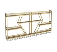 ZCXMNL Moderno portabottiglie da parete, in metallo, con ripiani sospesi e luci a LED in ferro, per bottiglie di vino e bar (oro, 200 x 20 x 86 cm)