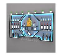 ZCXMNL Portabottiglie da parete con luce LED, moderno supporto per bicchieri da vino da appendere, in metallo, mensole galleggianti creative, per casa, bar (nero, 150 x 20 x 110 cm)