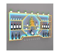 ZCXMNL Portabottiglie da parete con luce LED, moderno supporto per bicchieri da vino da appendere, in metallo, mensole galleggianti creative, per casa, bar (oro, 150 x 20 x 110 cm)