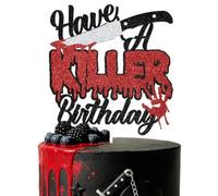 ZCXVC Have a Killer Birthday Cake Topper Halloween Decorazioni di compleanno Horror Film Tema Halloween Party Cake Decoration Forniture Nero & Rosso Glitter