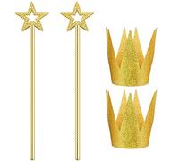 ZCYSRLQIN Copricapo per costume da 33 cm, con bacchetta dorata a forma di stella e corona dorata, corone di carta, angelo fata, principessa, per matrimoni, feste di compleanno, cosplay, Halloween