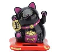 ZCZDHNA Gatto portafortuna solare che accoglie la ricchezza, con braccio che saluta, ideale per casa, ufficio e auto. (Nera)