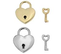 ZCZQC Love Lock - 2 lucchetti a forma di cuore in oro e argento con chiave per scatola di gioielli, scatola per biglietti di nozze, scatola del tesoro, scatola del vino, diario, libro in metallo