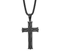ZDaoBen Collana Croce Uomo Acciaio Inossidabile Ciondolo Infinity Croce nodo celtica irlandese Regali Gioielli Cristiani per Donna 60 cm Nero