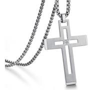 ZDaoBen Collana da uomo a forma di croce in acciaio inossidabile 316L con grande ciondolo a croce pesante per uomo lucido bianco/oro/nero catena rolò con catena rolò da 55,8 cm, 61 cm, 66 cm, 24 inch