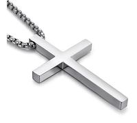 ZDaoBen Collana da uomo a forma di croce in acciaio inossidabile 316L con grande ciondolo a croce pesante per uomo lucido bianco/oro/nero catena rolò con catena rolò da 55,8 cm, 61 cm, 66 cm, 24inch