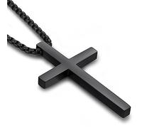 ZDaoBen Collana da uomo a forma di croce in acciaio inossidabile 316L con grande ciondolo a croce pesante per uomo lucido bianco/oro/nero catena rolò con catena rolò da 55,8 cm, 61 cm, 66 cm, 22inch