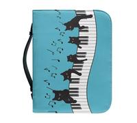 ZDCUSTOM Coperture per bibbia per tastiera e pianoforte musicale per donne e uomini con gatti neri carino borsa bibbia con tasca con cerniera e manico in pelle PU Borse per Bibbia L