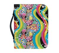 ZDCUSTOM Custodia per bibbia colorata con motivo floreale hippie ondulato, per donne e ragazze, borsa per la Bibbia colorata in pelle PU, borsa da chiesa L