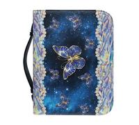 ZDCUSTOM Custodia per bibbia con farfalla blu scintillante per accessori per la Bibbia, custodia per il trasporto della Bibbia in pelle PU con manico resistente, L