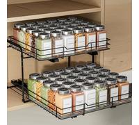 ZDDLOINP Portaspezie allungabile per armadio, 2 ripiani, portaspezie regolabile in altezza nero, organizer per spezie allungabile, armadietto da cucina