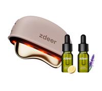 ZDEER Terapia a luce rossa a LED per massaggiatore viso e collo, strumento elettrico Gua Sha in ottone con calore e vibrazioni, per rassodare, scolpire e curare la pelle, rosa, include 2 oli da
