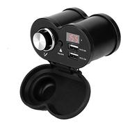 ZDETGU Caricatore Moto Doppio USB 3A Ricarica Rapida con Voltmetro e Accendisigari Integrato per Telefono, Tablet, GPS, Frigorifero per Auto, Aspirapolvere (BLACK)