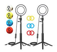 ZDETGU Kit Luce LED da 6 Pollici in Confezione da 2 con Illuminazione Dimmerabile 5600K, Alimentazione USB, Colore e Treppiede per Videoconferenze, Streaming Live, Fotografia, Giochi e Creazione di