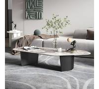 ZDFTGKM 15 "H Tavolo da cocktail Contemporaneo Slitta in Pietra Caffè Italiano Minimalista Ardesia Semplicità Forma Irregolare Top Pandora/Marrone 51" L x 25.5" L 16" H