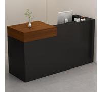 ZDFTGKM Bancone della reception, scrivania con cassetto e armadietto, pannello laterale avvolgente frontale in legno, tavolino da bancone (marrone+nero, 90 cm)