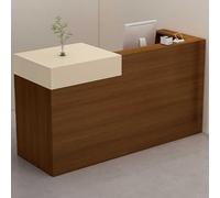 ZDFTGKM Bancone della reception, scrivania con cassetto e armadietto, pannello laterale avvolgente frontale in legno, tavolino da bancone (bianco sporco + marrone, 100 cm)