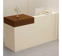 ZDFTGKM Bancone della reception, scrivania con cassetto e armadietto, pannello laterale avvolgente frontale in legno, tavolino da bancone (marrone+bianco sporco, 120 cm)