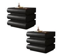 ZDFTGKM Comodino in legno, comodino in pelle per camera da letto, organizer salvaspazio con 3 cassetti, comodino piccolo da pavimento (colore: nero 2 ps, dimensioni 40 cm)