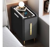 ZDFTGKM Comodino stretto per camera da letto interna con contenitore, moderni tavolini laterali stazione di ricarica, cassetti in legno, due cassetti, con luce, risparmiare spazio, facile da montare
