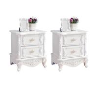 ZDFTGKM Elegante comodino francese in legno bianco con 2 cassetti, decorazione per camera da letto, comodini in legno bianco/argento, set di pezzi 48,3 x 40,6 x 48,3 cm (lunghezza x larghezza x
