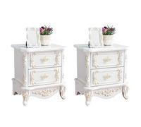 ZDFTGKM Elegante comodino in legno bianco con 2 cassetti, decorazione per camera da letto, comodini in legno verniciato, set di pezzi bianco-oro, 40,6 x 40,6 x 48,3 cm