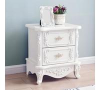 ZDFTGKM Elegante comodino in legno bianco con 2 cassetti, decorazione per camera da letto, comodino in legno verniciato bianco/argento, 1 pezzo 48,3 x 40,6 cm (lunghezza x larghezza x altezza)