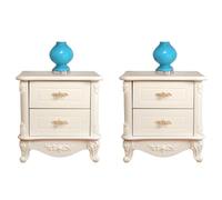 ZDFTGKM Elegante comodino rustico francese in legno bianco 2 cassetti portaoggetti decorazione per camera da letto rialzata comodino pittura legno comodino set di elementi avorio 50 cm