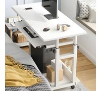 ZDFTGKM Scrivania da ufficio in legno da 68,6 cm di altezza, con ruote girevoli, tavolo per trasmissioni dal vivo, computer desktop mobile, può essere sollevata e abbassata, comodino piccolo bianco